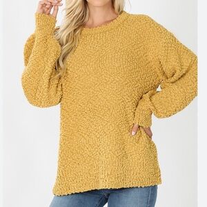 Zenana Mustard Yellow Popcorn Sweater